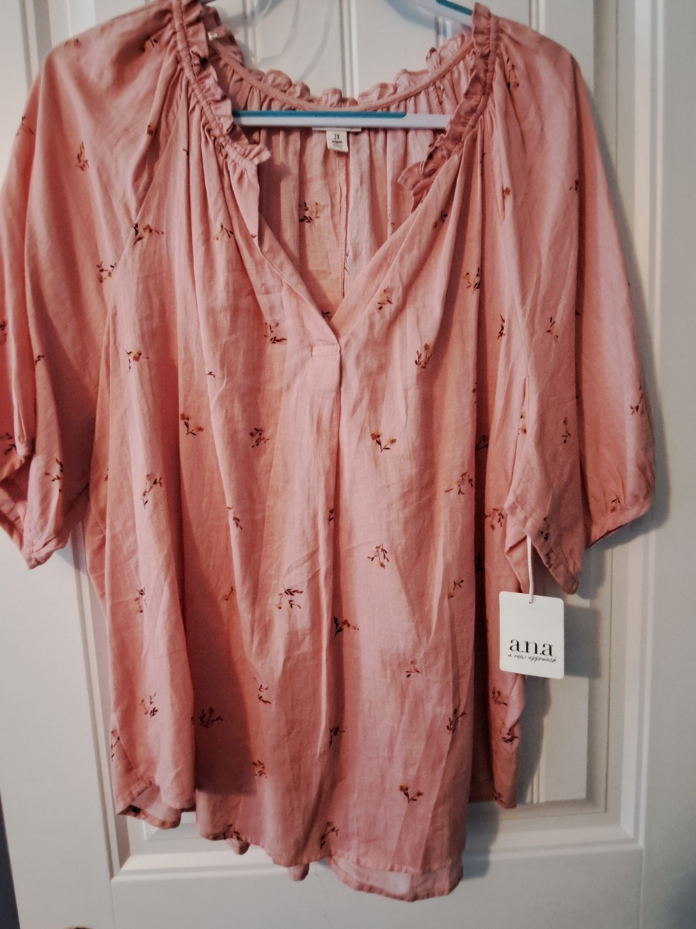 a.n.a Blush Pink Floral Ruffle V-Neck Blouse